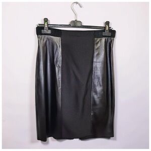 Black Mixed Media Skirt | Faux Leather | Panel Modern Minimalist | Size 8 | NWOT